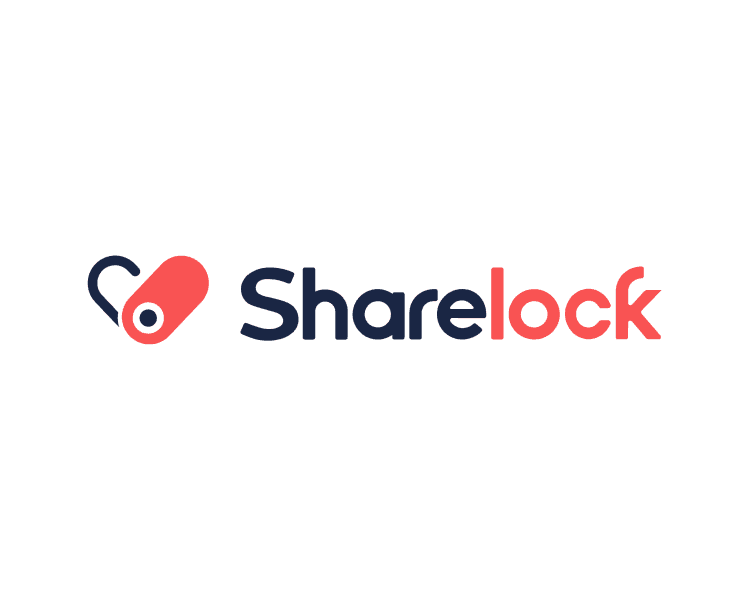 Logo de Sharelock : un cadenas en forme de cœur à côté du nom de la marque
