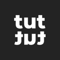 Logo de Tut Tut, en lettres blanches sur fond noir